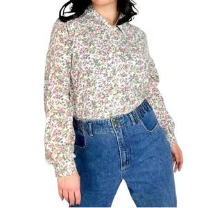Cape Cod Sportswear 1970s Vintage Floral Button Up Blouse Cottagecore Top Medium